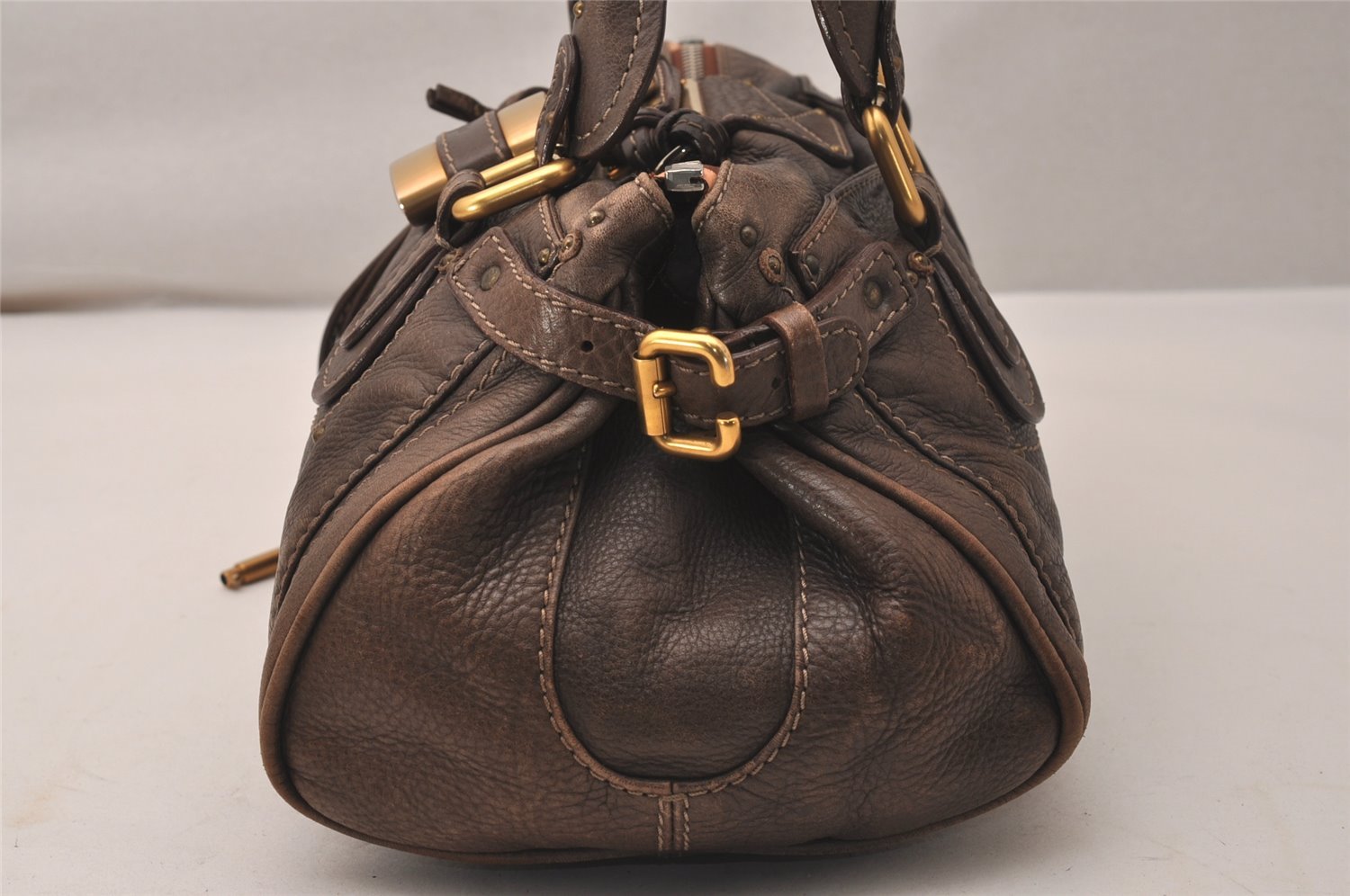 Authentic Chloe Vintage Paddington Leather Shoulder Hand Bag Brown 8092J