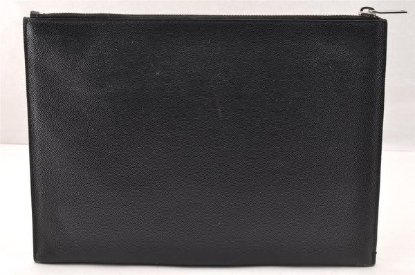 Authentic SAINT LAURENT Clutch Hand Bag Purse Leather Black 397294 YSL 8094I