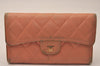 Authentic CHANEL Lamb Skin Matelasse Trifold Long Wallet Purse Pink CC 8095J