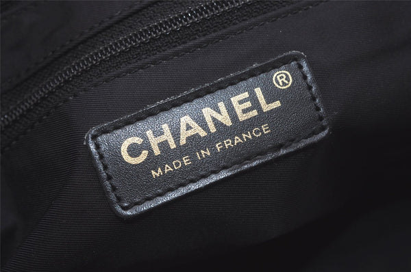 Authentic CHANEL New Travel Line Shoulder Tote Bag Nylon Leather Black 8096I