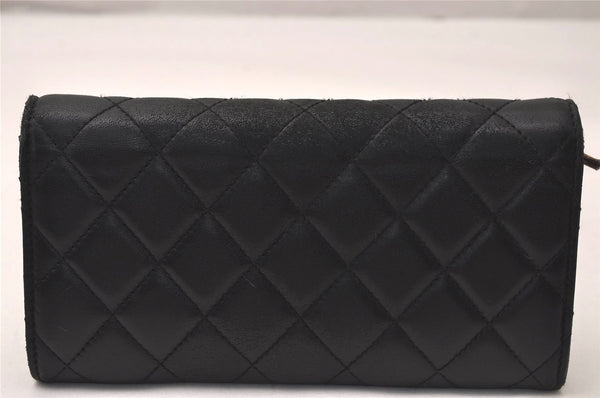 Authentic CHANEL Calf Skin Matelasse Long Wallet Purse CC Logo Black 8096J