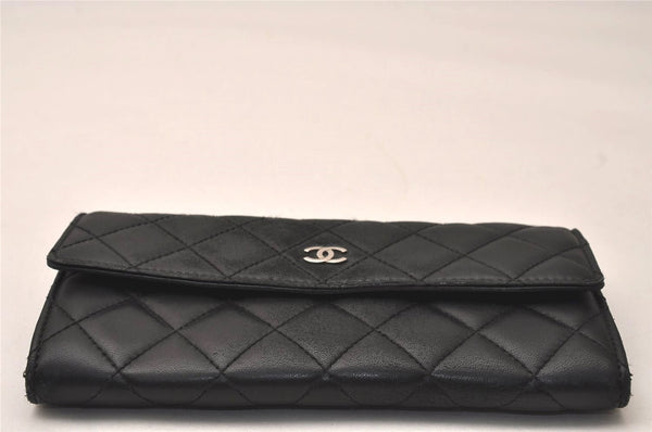 Authentic CHANEL Calf Skin Matelasse Long Wallet Purse CC Logo Black 8096J