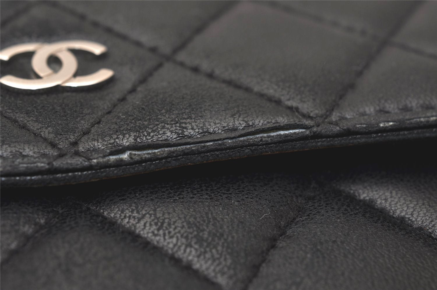 Authentic CHANEL Calf Skin Matelasse Long Wallet Purse CC Logo Black 8096J