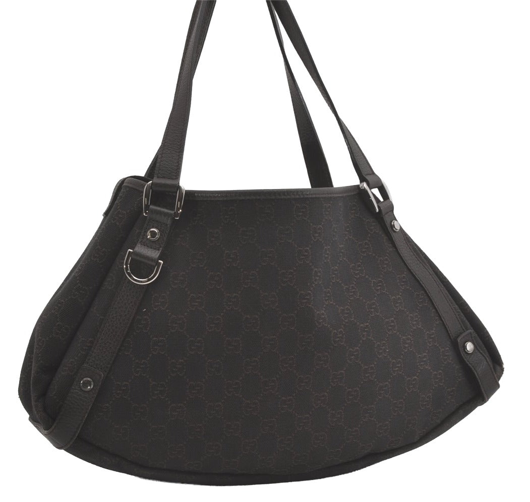 Authentic GUCCI Abbey Shoulder Tote Bag GG Canvas Leather 293578 Brown 8098I