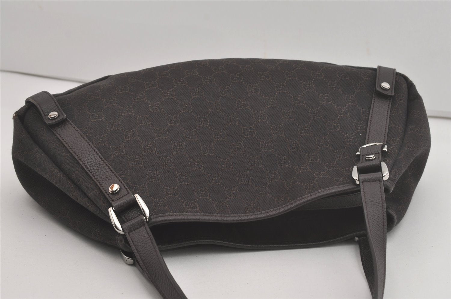 Authentic GUCCI Abbey Shoulder Tote Bag GG Canvas Leather 293578 Brown 8098I