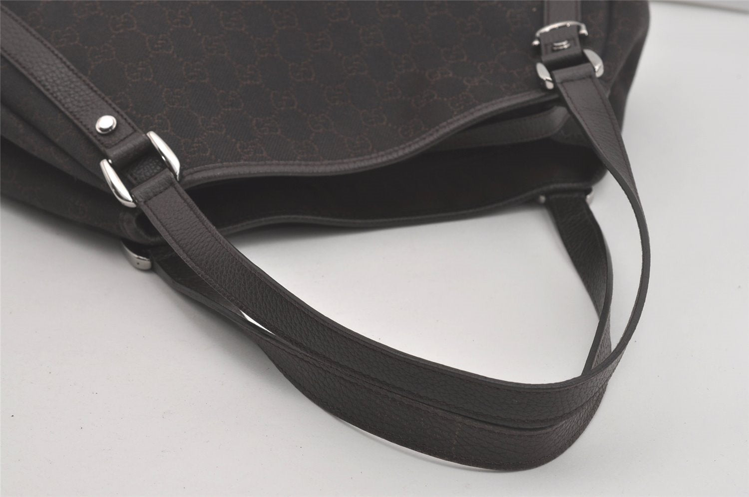 Authentic GUCCI Abbey Shoulder Tote Bag GG Canvas Leather 293578 Brown 8098I