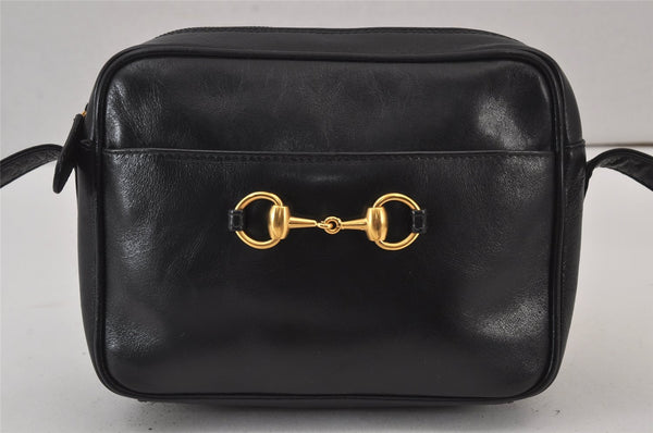 Authentic GUCCI Horsebit Shoulder Cross Body Bag Purse Leather Black Junk 8098J