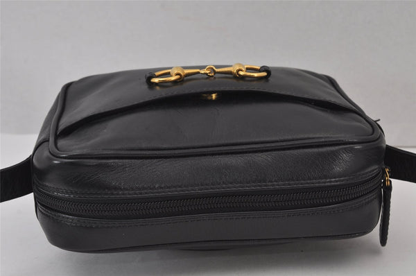 Authentic GUCCI Horsebit Shoulder Cross Body Bag Purse Leather Black Junk 8098J