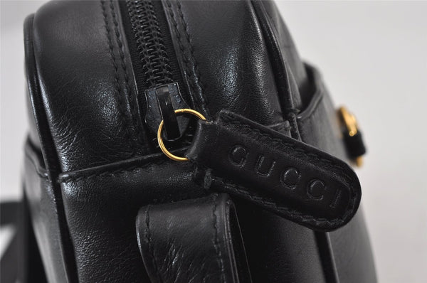 Authentic GUCCI Horsebit Shoulder Cross Body Bag Purse Leather Black Junk 8098J