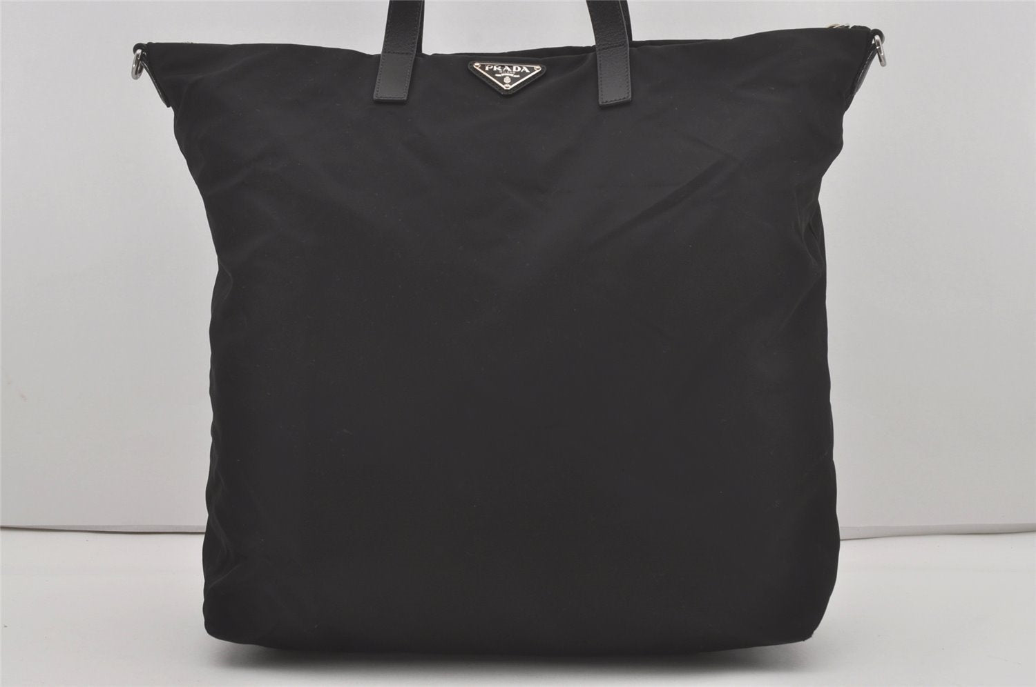 Authentic PRADA Nylon Tessuto Saffiano Leather 2Way Tote Bag Black 8099I