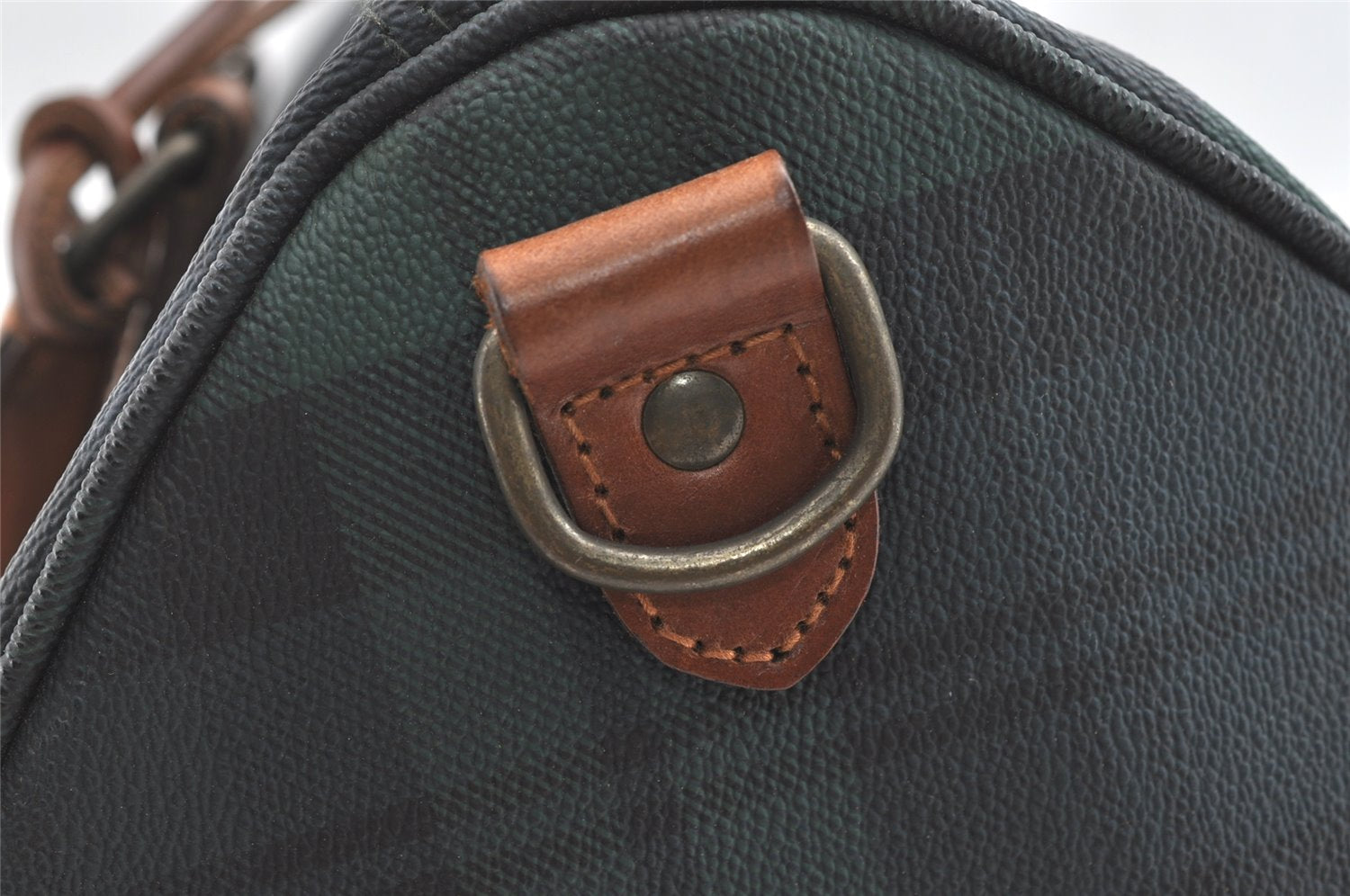 Authentic POLO Ralph Lauren Check PVC Leather 2Way Hand Boston Bag Green 8101J