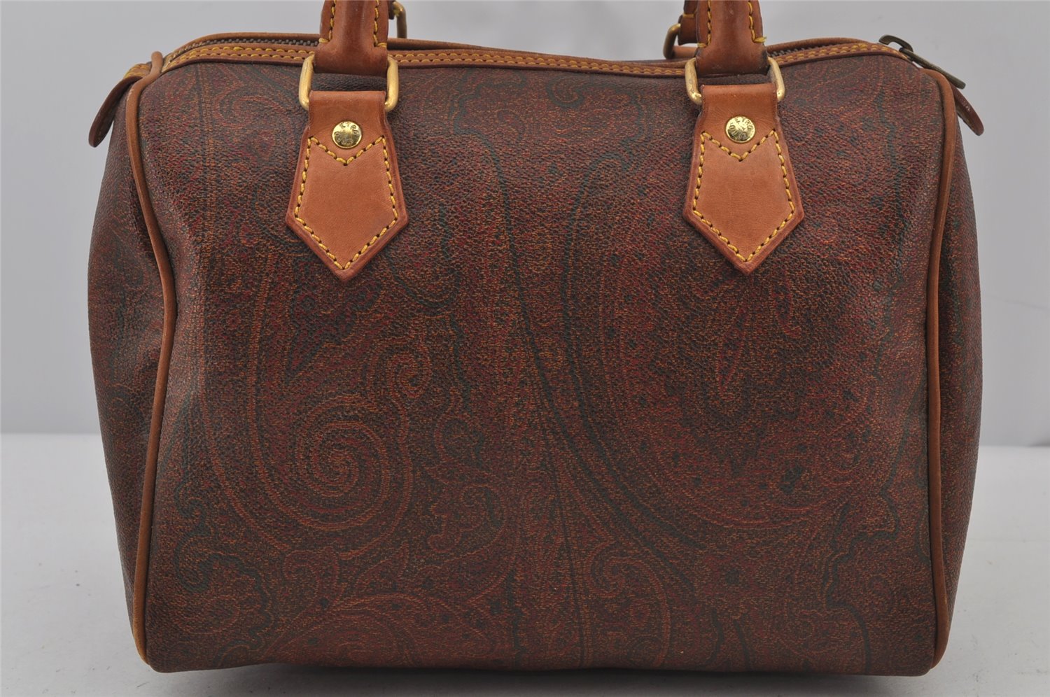 Authentic ETRO Paisley 2Way Hand Bag PVC Leather Bordeaux Red Junk 8103J