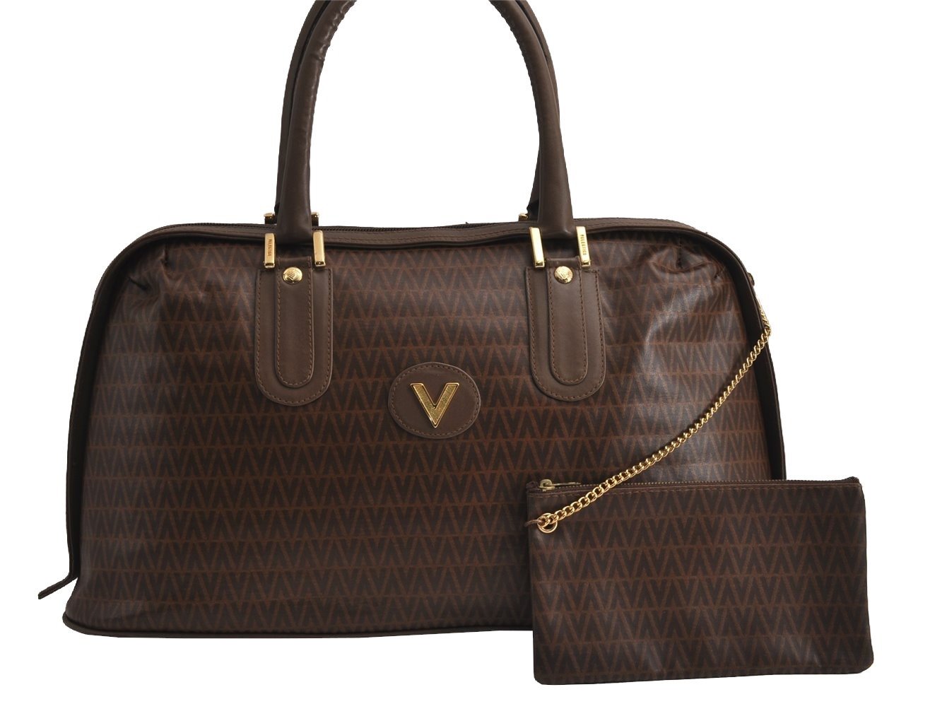 Authentic MARIO VALENTINO V Logo Tote Hand Bag PVC Leather Brown 8104J