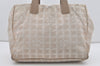 Authentic CHANEL New Travel Line Shoulder Tote Bag Nylon Leather Beige 8105I