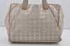 Authentic CHANEL New Travel Line Shoulder Tote Bag Nylon Leather Beige 8105I