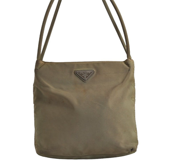 Authentic PRADA Nylon Tessuto Shoulder Hand Bag Purse Khaki Beige  8105J