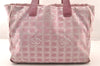 Authentic CHANEL New Travel Line Shoulder Tote Bag Nylon Leather Pink 8106I