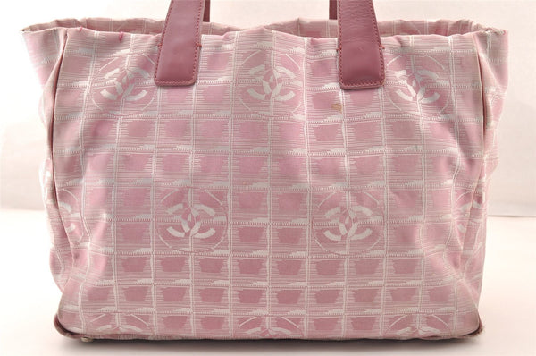 Authentic CHANEL New Travel Line Shoulder Tote Bag Nylon Leather Pink 8106I