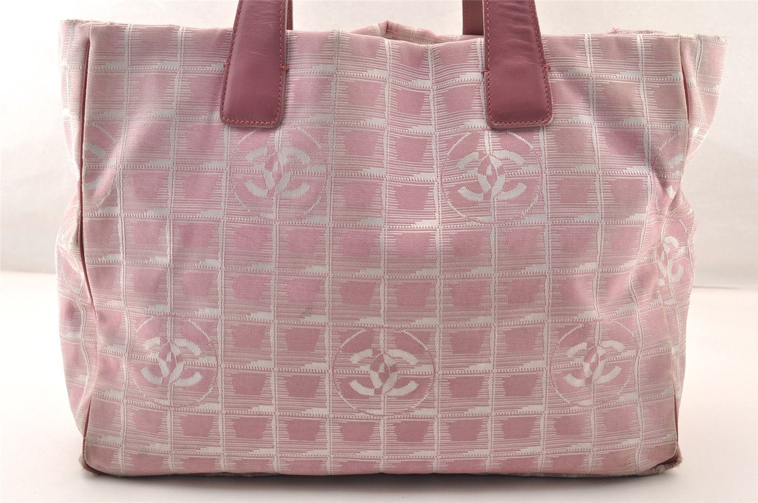 Authentic CHANEL New Travel Line Shoulder Tote Bag Nylon Leather Pink 8106I