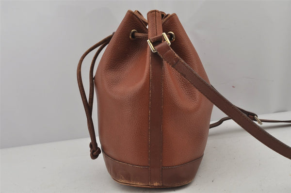 Authentic Burberrys Shoulder Cross Body Drawstring Bag Purse Leather Brown 8107J