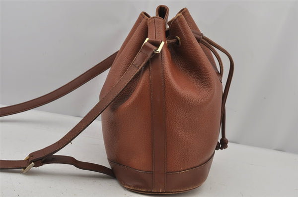 Authentic Burberrys Shoulder Cross Body Drawstring Bag Purse Leather Brown 8107J