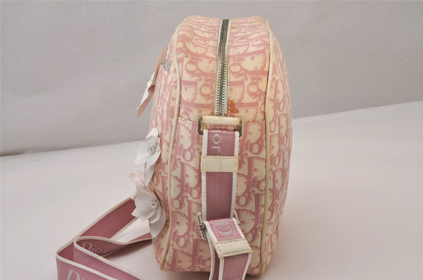 Auth Christian Dior Trotter Flower No.1 Shoulder Bag Canvas Leather Pink 8108I