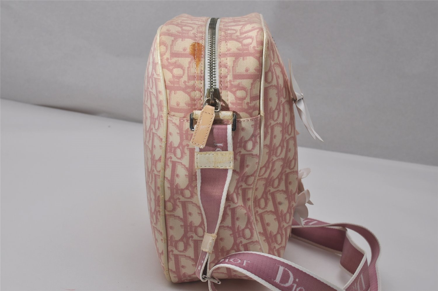 Auth Christian Dior Trotter Flower No.1 Shoulder Bag Canvas Leather Pink 8108I