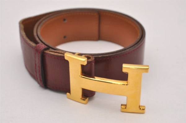Authentic HERMES Vintage Constance Leather Belt Size 70cm 27.6" Bordeaux 8116I