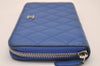 Authentic CHANEL Lamb Skin Matelasse Vintage Long Wallet Purse Blue CC Box 8117I