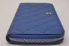 Authentic CHANEL Lamb Skin Matelasse Vintage Long Wallet Purse Blue CC Box 8117I