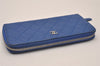 Authentic CHANEL Lamb Skin Matelasse Vintage Long Wallet Purse Blue CC Box 8117I