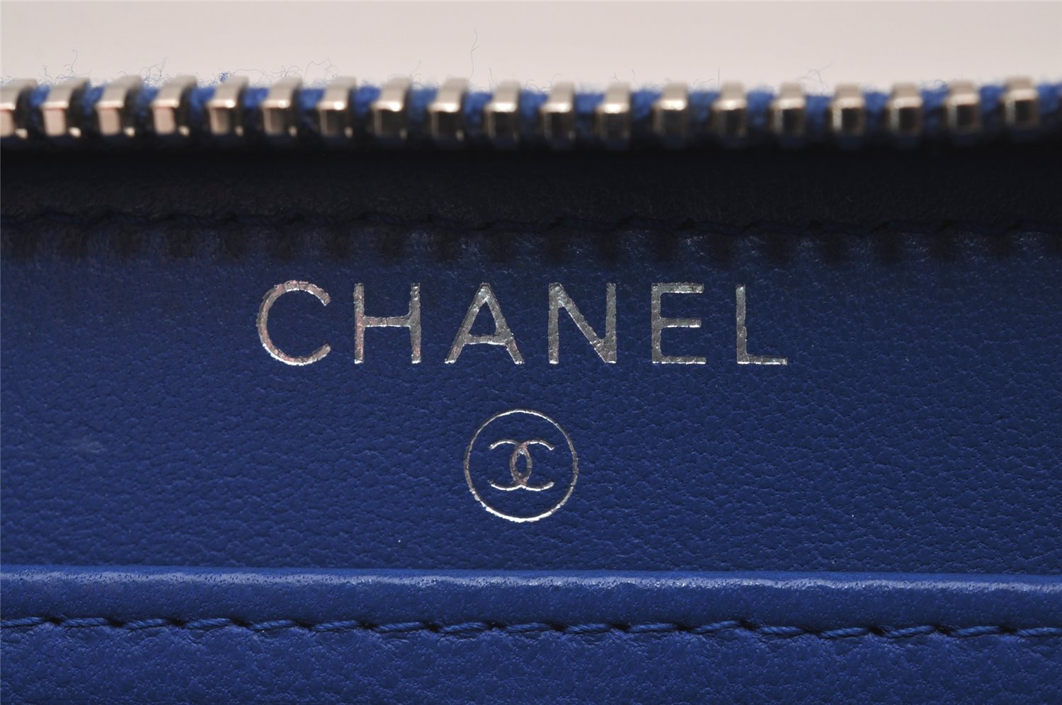 Authentic CHANEL Lamb Skin Matelasse Vintage Long Wallet Purse Blue CC Box 8117I