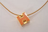 Authentic HERMES Cage De Ash H Cube Pendant Necklace Orange Gold Junk 8119I