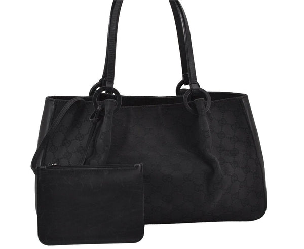 Authentic GUCCI Vintage Hand Tote Bag GG Canvas Leather 94898 Black 8120J