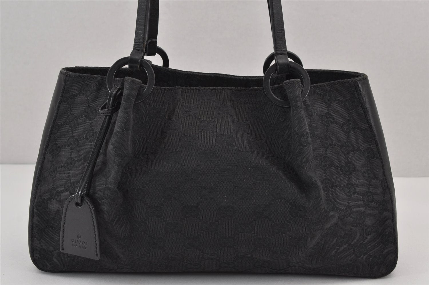Authentic GUCCI Vintage Hand Tote Bag GG Canvas Leather 94898 Black 8120J