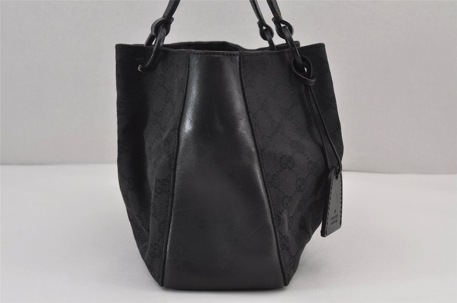 Authentic GUCCI Vintage Hand Tote Bag GG Canvas Leather 94898 Black 8120J