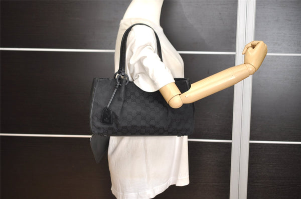 Authentic GUCCI Vintage Hand Tote Bag GG Canvas Leather 94898 Black 8120J