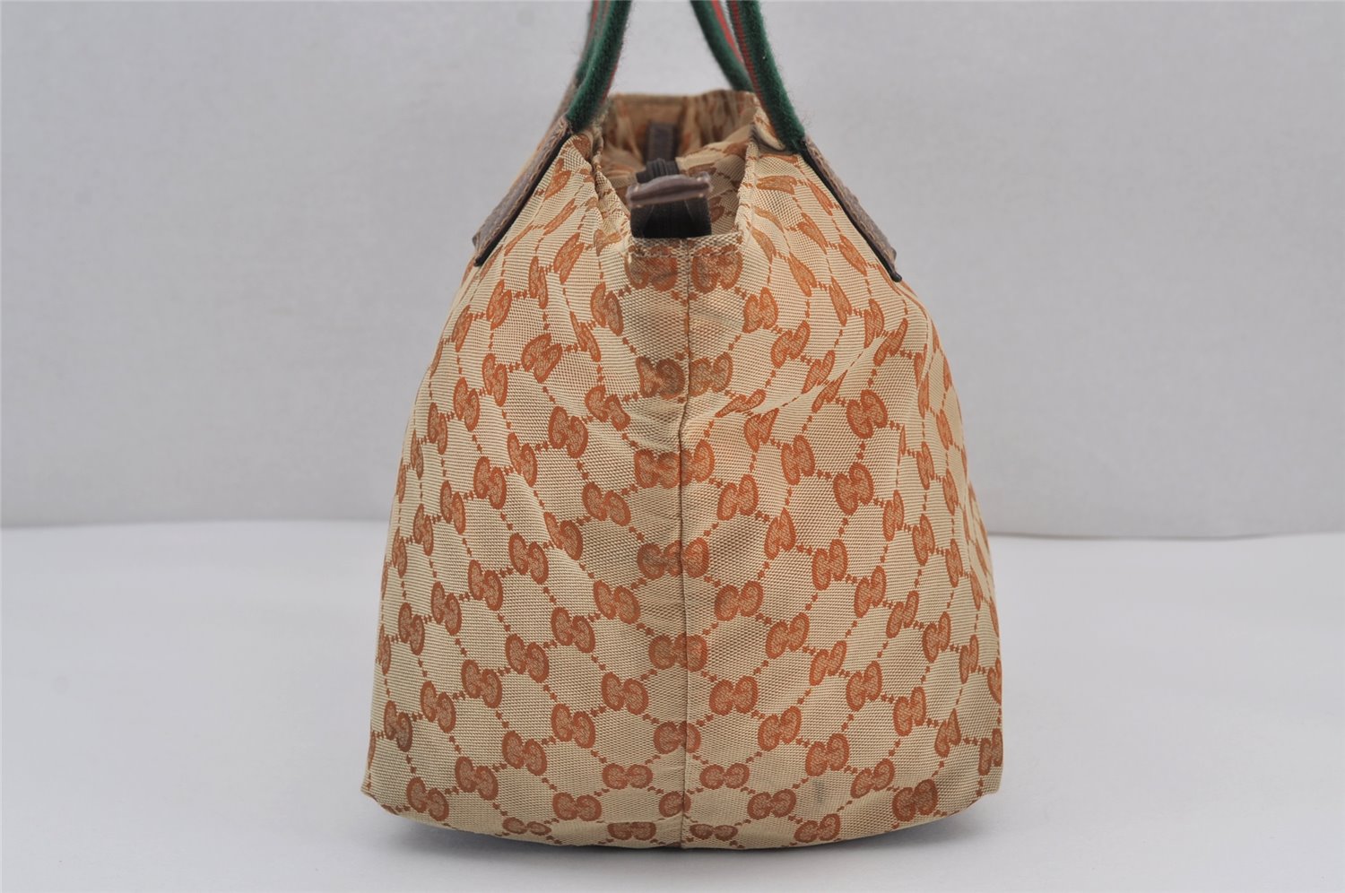 Authentic GUCCI Web Sherry Line Tote Bag GG Nylon Leather 131230 Brown 8121J
