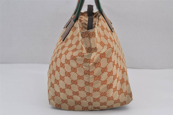 Authentic GUCCI Web Sherry Line Tote Bag GG Nylon Leather 131230 Brown 8121J