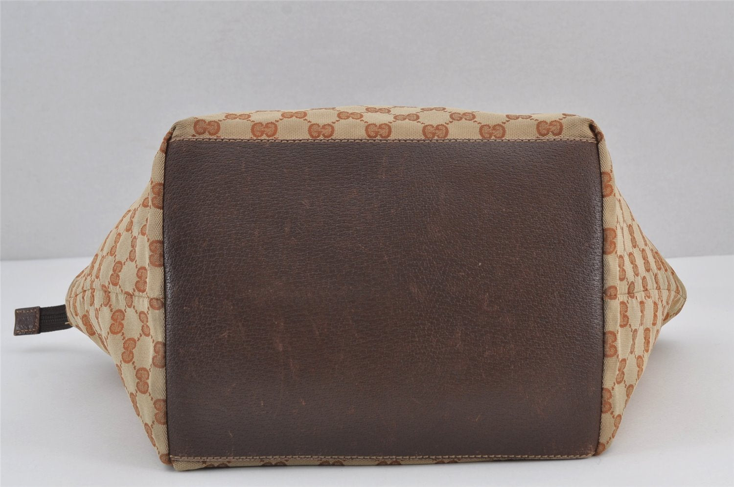 Authentic GUCCI Web Sherry Line Tote Bag GG Nylon Leather 131230 Brown 8121J