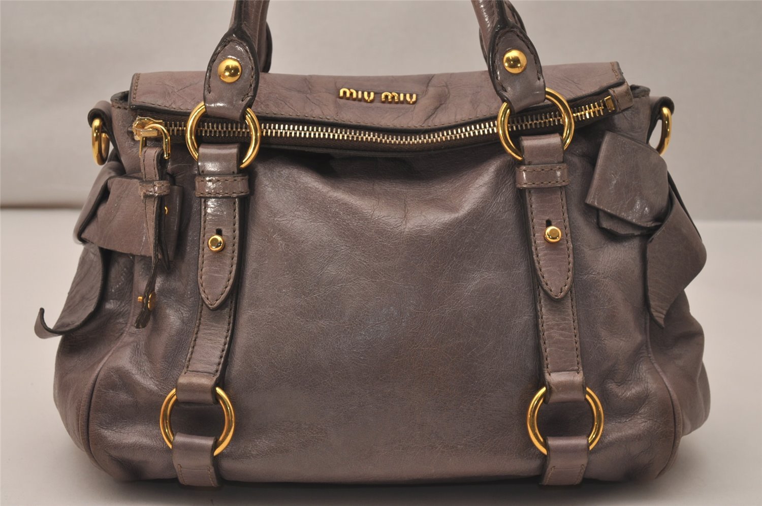 Authentic MIU MIU Vintage Leather 2Way Shoulder Hand Bag Purse RT0438 Gray 8122J