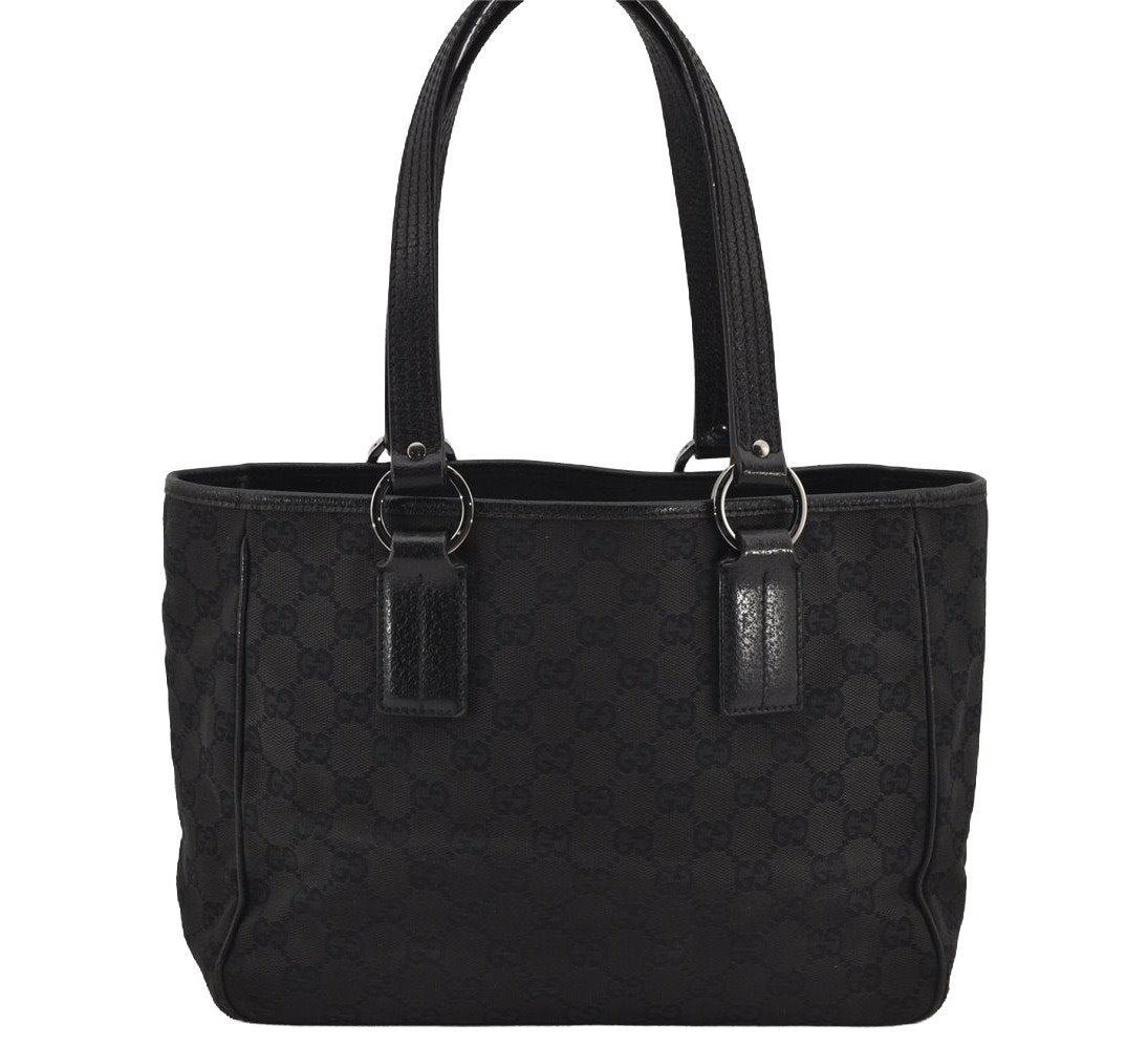 Authentic GUCCI Vintage Shoulder Tote Bag GG Canvas Leather 113019 Black 8123J