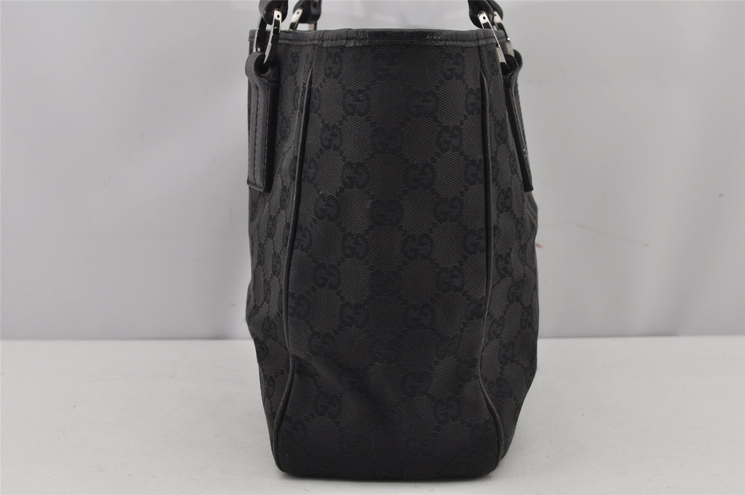 Authentic GUCCI Vintage Shoulder Tote Bag GG Canvas Leather 113019 Black 8123J
