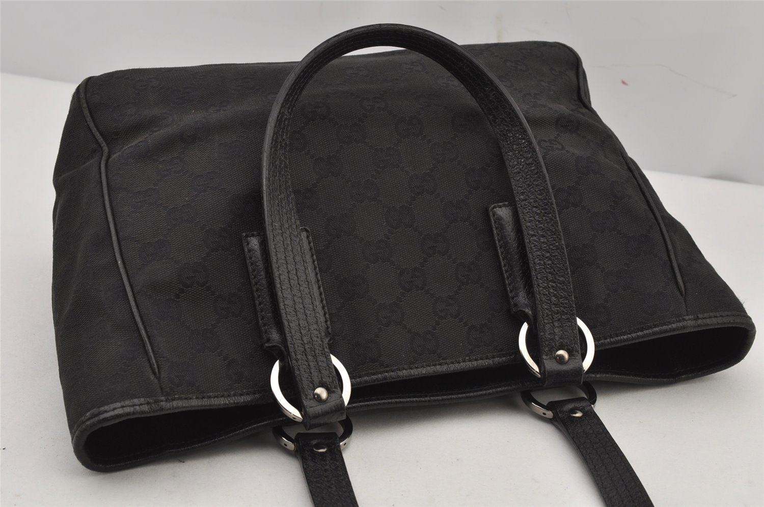 Authentic GUCCI Vintage Shoulder Tote Bag GG Canvas Leather 113019 Black 8123J
