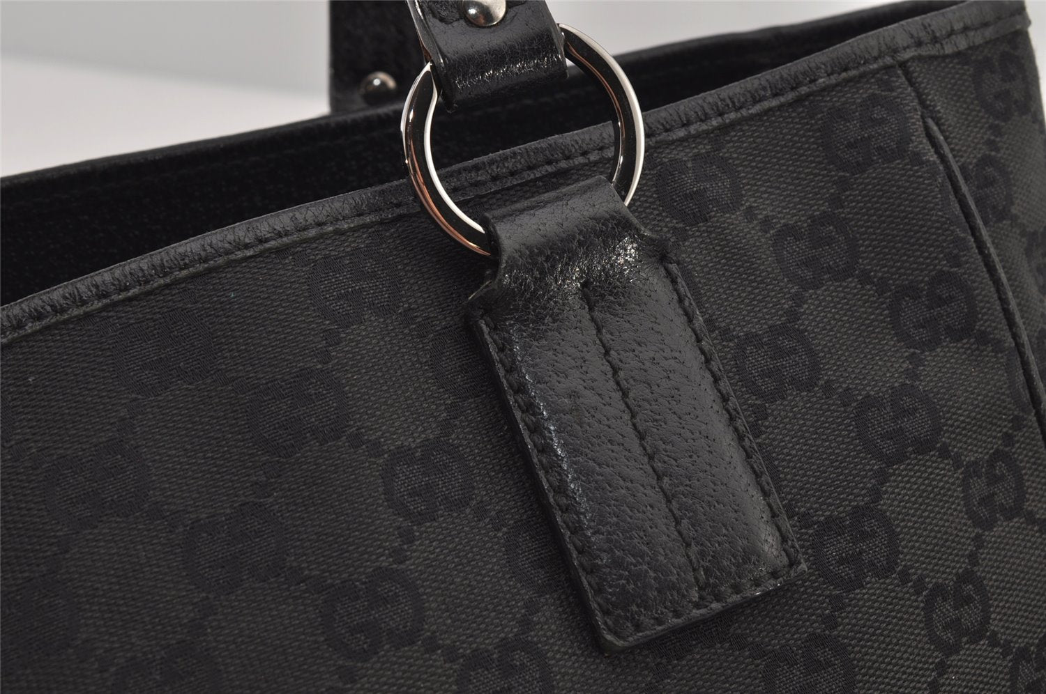 Authentic GUCCI Vintage Shoulder Tote Bag GG Canvas Leather 113019 Black 8123J