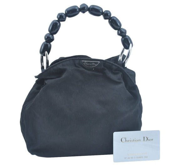 Authentic Christian Dior Maris Pearl Shoulder Hand Bag Purse Nylon Black 8124I