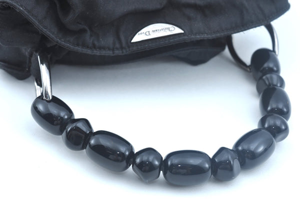 Authentic Christian Dior Maris Pearl Shoulder Hand Bag Purse Nylon Black 8124I