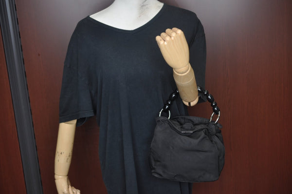 Authentic Christian Dior Maris Pearl Shoulder Hand Bag Purse Nylon Black 8124I