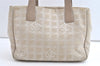 Authentic CHANEL New Travel Line Shoulder Tote Bag Nylon Leather Beige 8126J