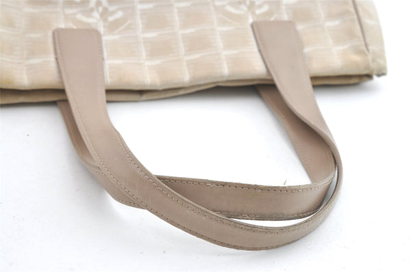 Authentic CHANEL New Travel Line Shoulder Tote Bag Nylon Leather Beige 8126J